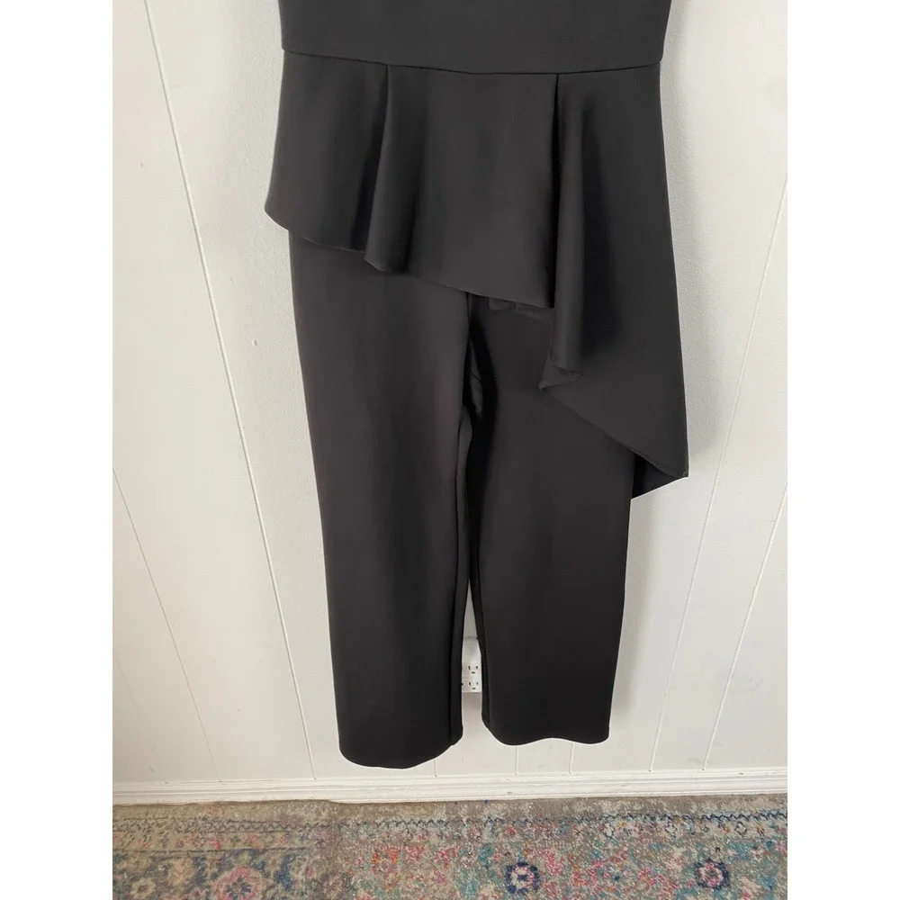 Black Halo Eve Laurel Berman Asymmetrical Peplum Jumpsuit Black Size 6